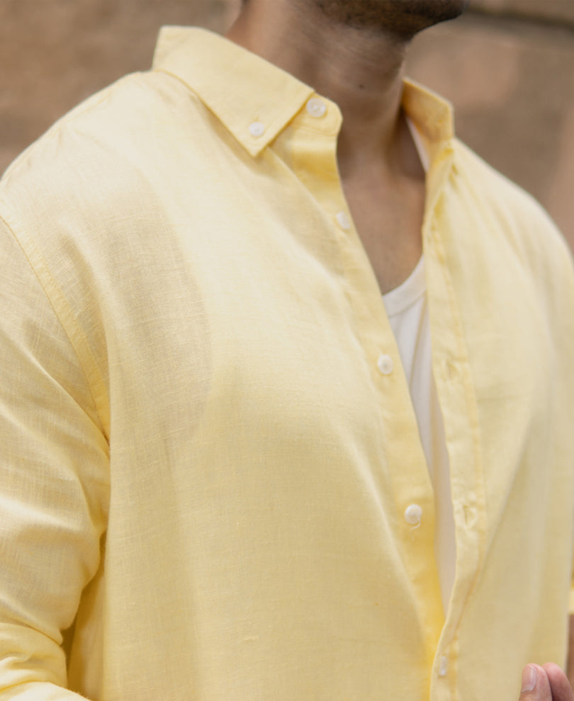 Butter Yellow Linen Blend Shirt.