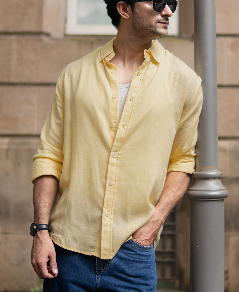 Butter Yellow Linen Blend Shirt.