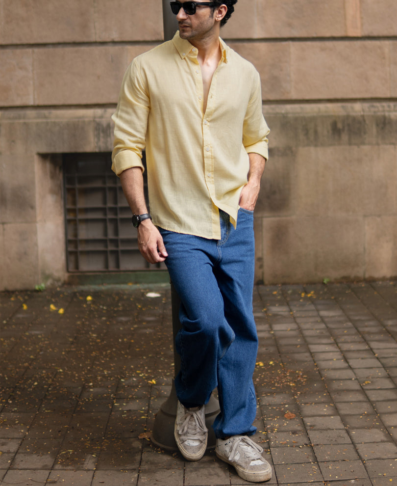 Butter Yellow Linen Blend Shirt.