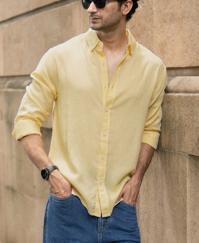 Butter Yellow Linen Blend Shirt.