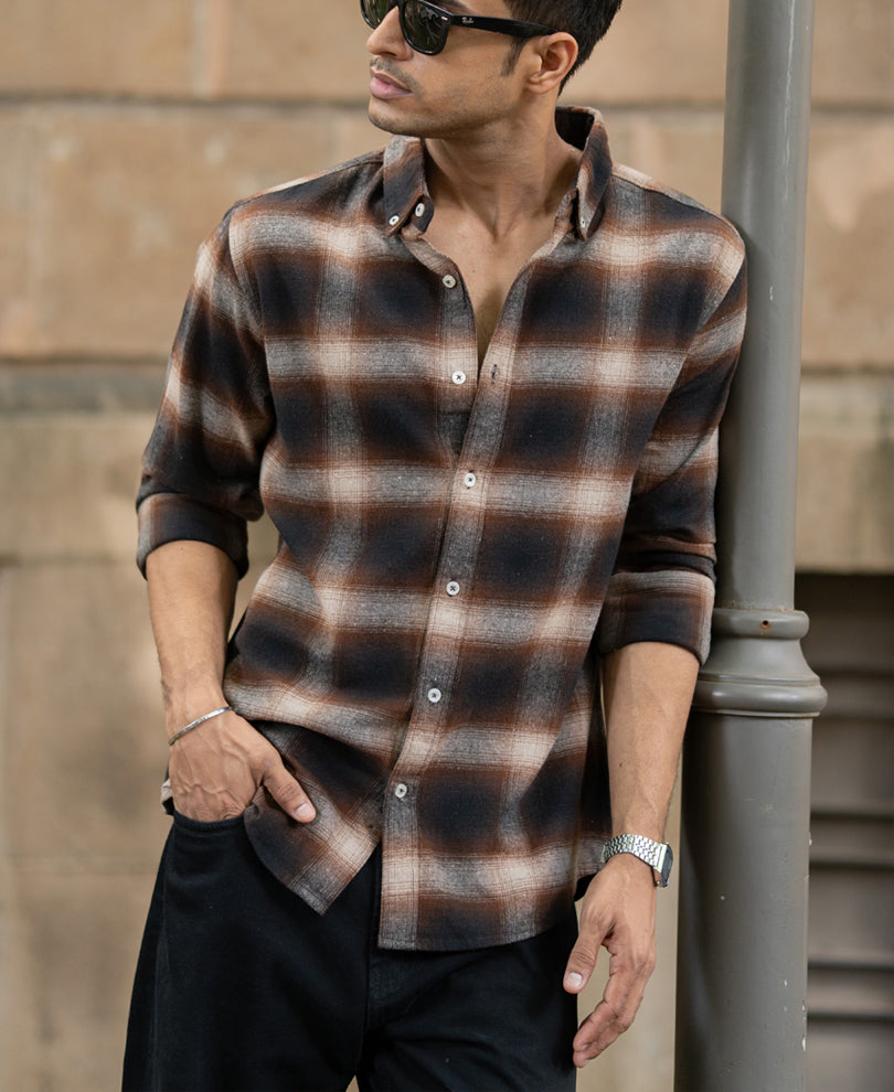 Dark Brown Checks Shirt.