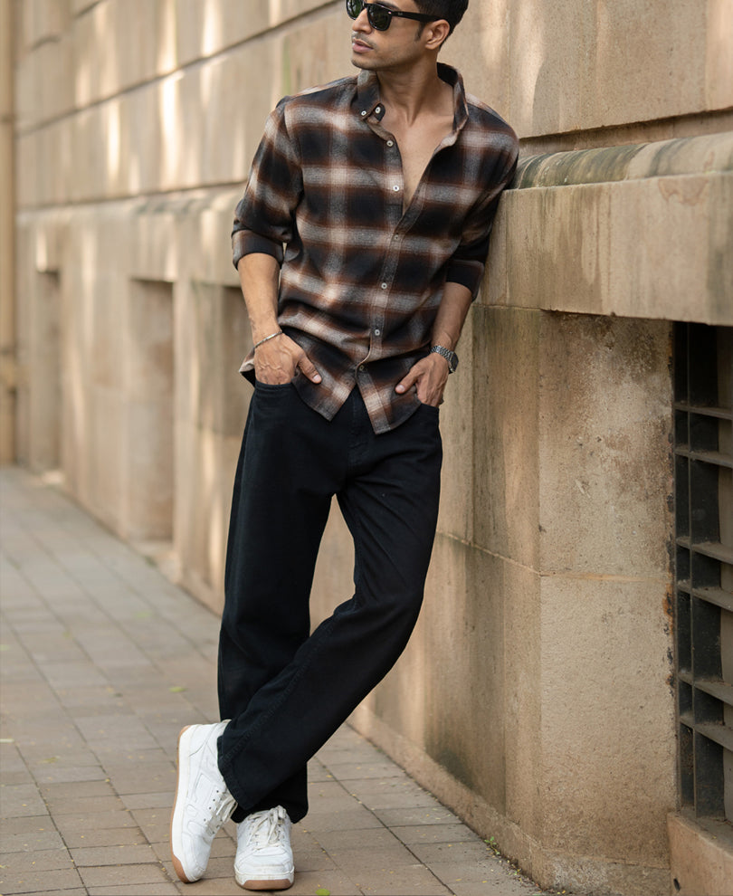 Dark Brown Checks Shirt.