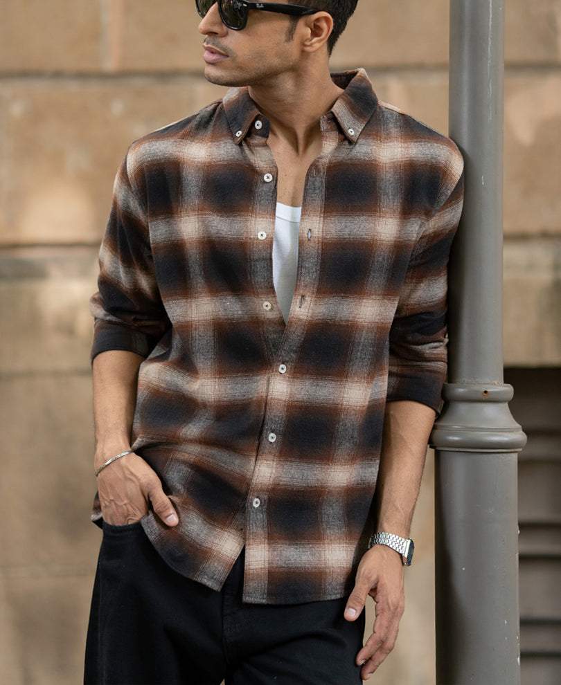 Dark Brown Checks Shirt.
