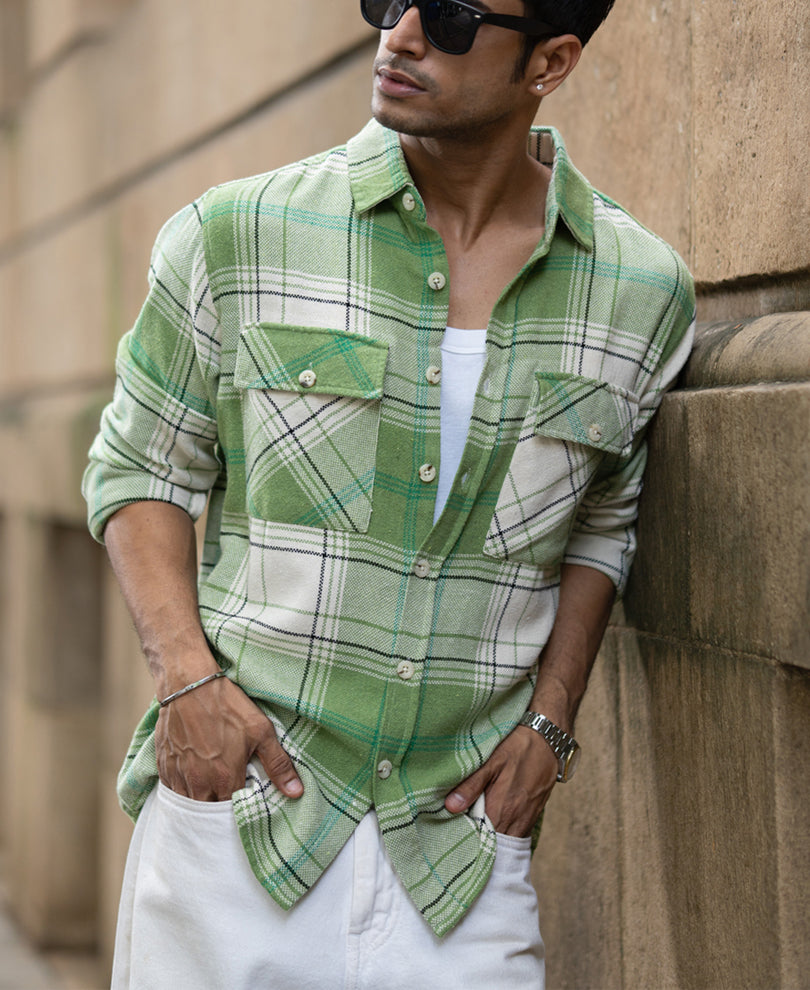 Jade Green Structured Checks Shirt.