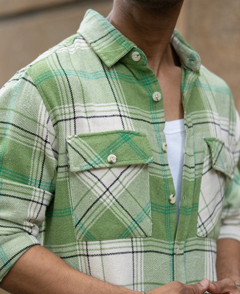 Jade Green Structured Checks Shirt.
