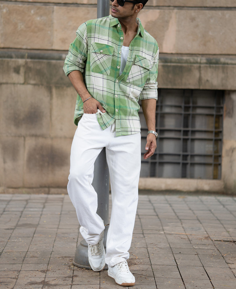 Jade Green Structured Checks Shirt.