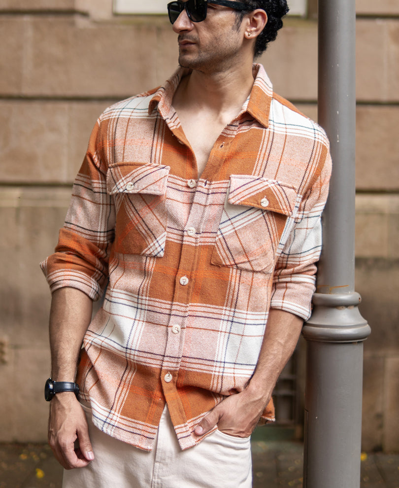 Rust Structured Checked Shirt.