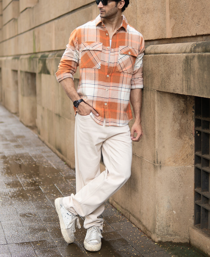 Rust Structured Checked Shirt.