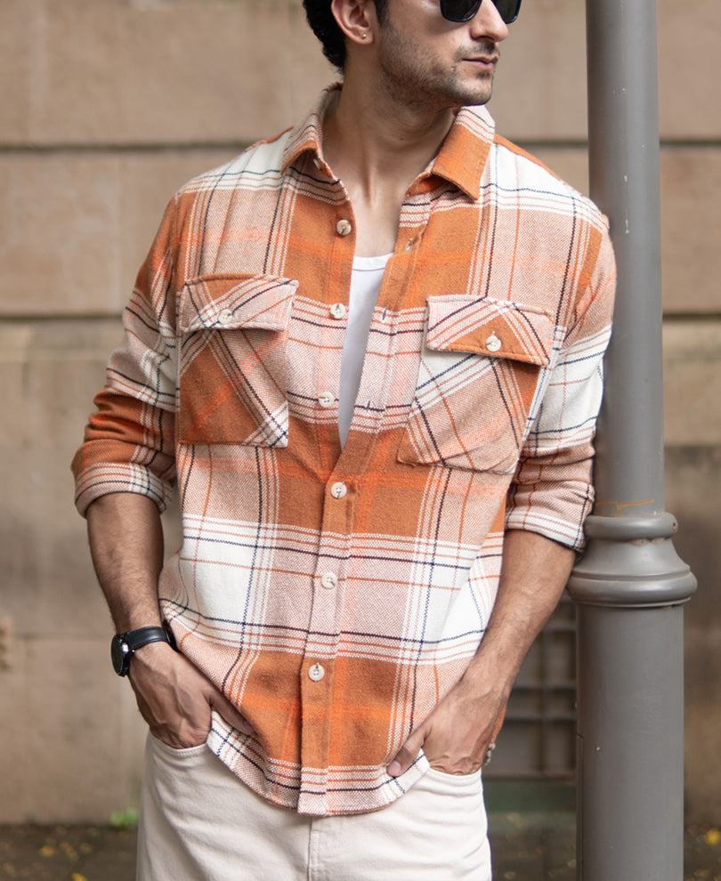 Rust Structured Checked Shirt.