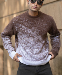 Brown Fuzzy Jacquard Knit T-Shirt