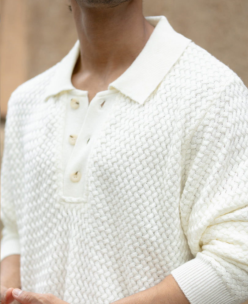 Off White Knit Polo T-Shirt.