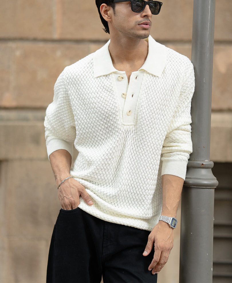 Off White Knit Polo T-Shirt.
