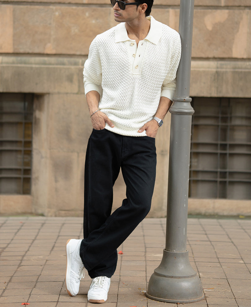Off White Knit Polo T-Shirt.