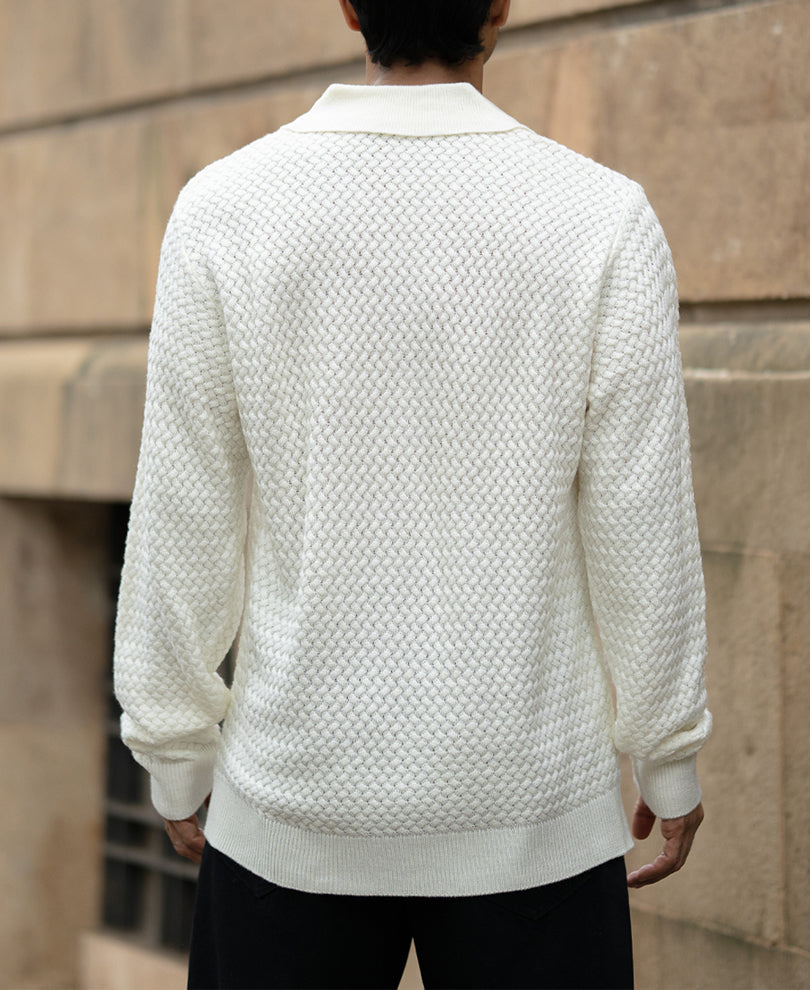 Off White Knit Polo T-Shirt.