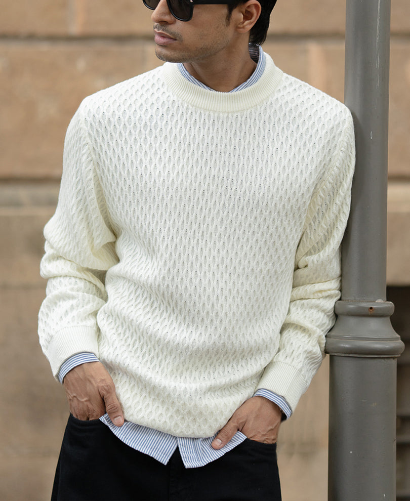 Off White Knitted T-Shirt.