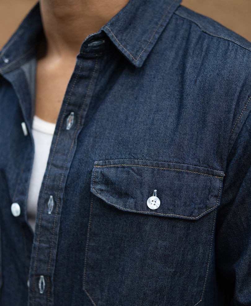 Indigo Denim Shirt With Pockets.