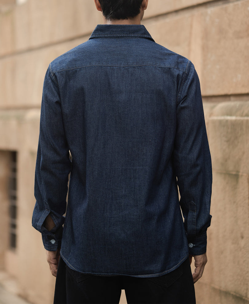Indigo Denim Shirt With Pockets.