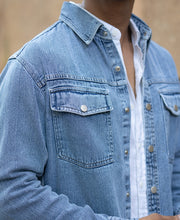 Mid Blue Washed Denim Overshirt.