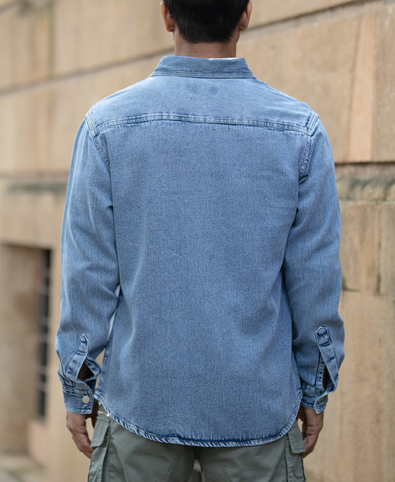 Mid Blue Washed Denim Overshirt.
