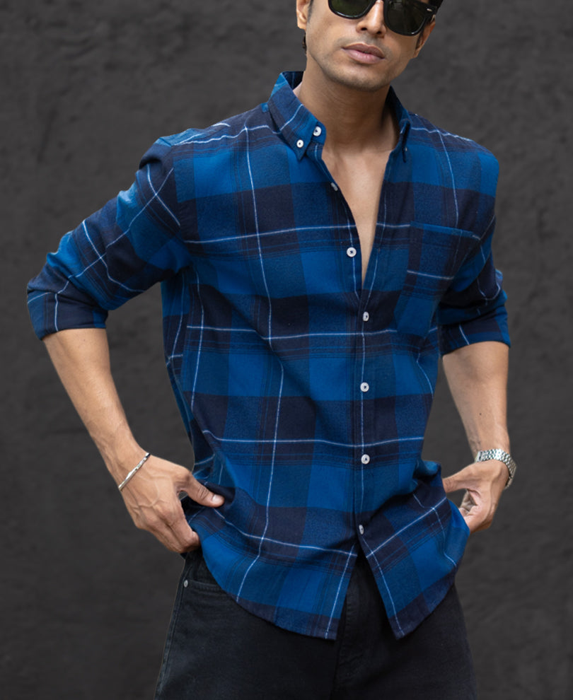 Blue Checked Button Down Shirt.