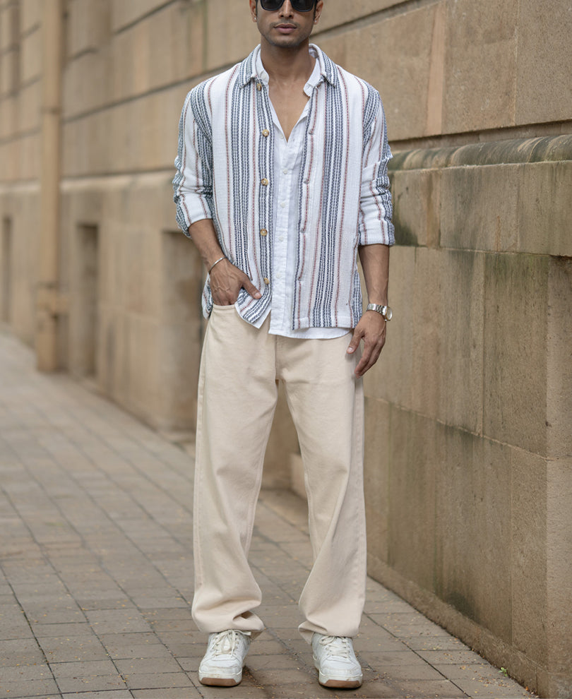 White Structured Stripe Shacket.