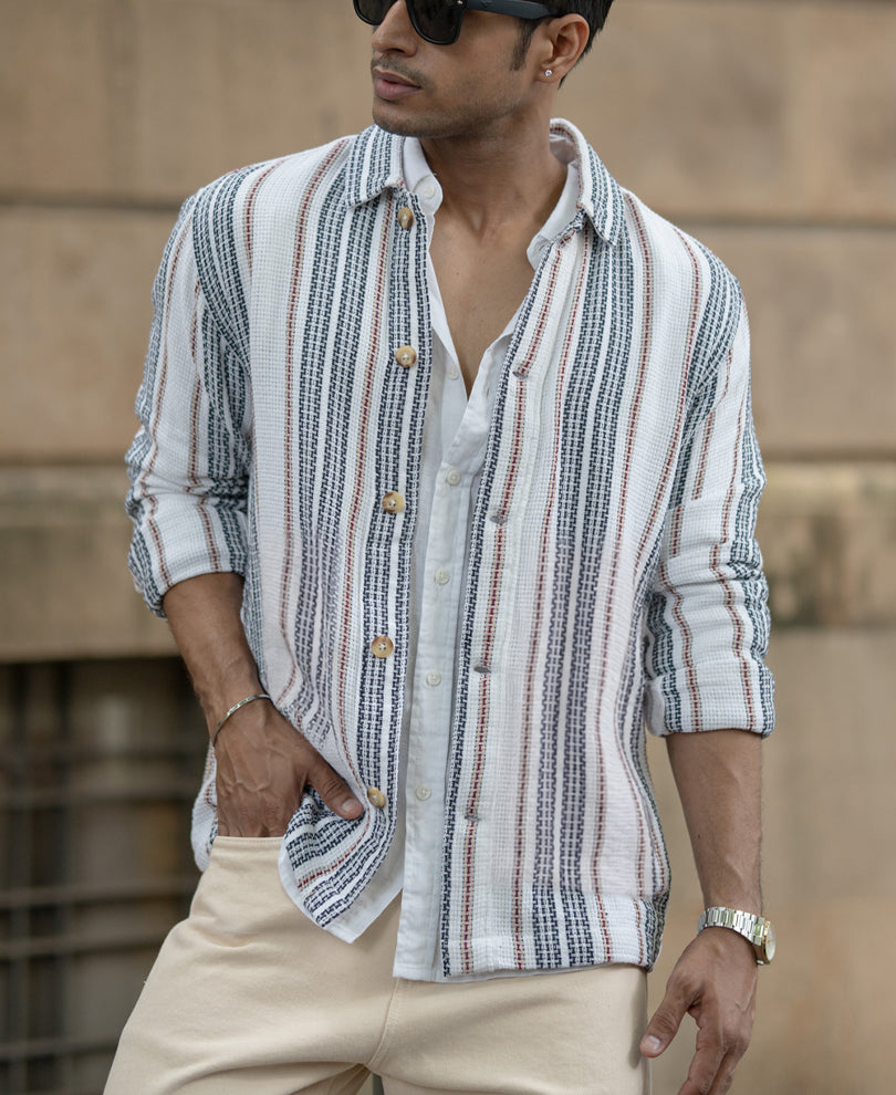 White Structured Stripe Shacket.