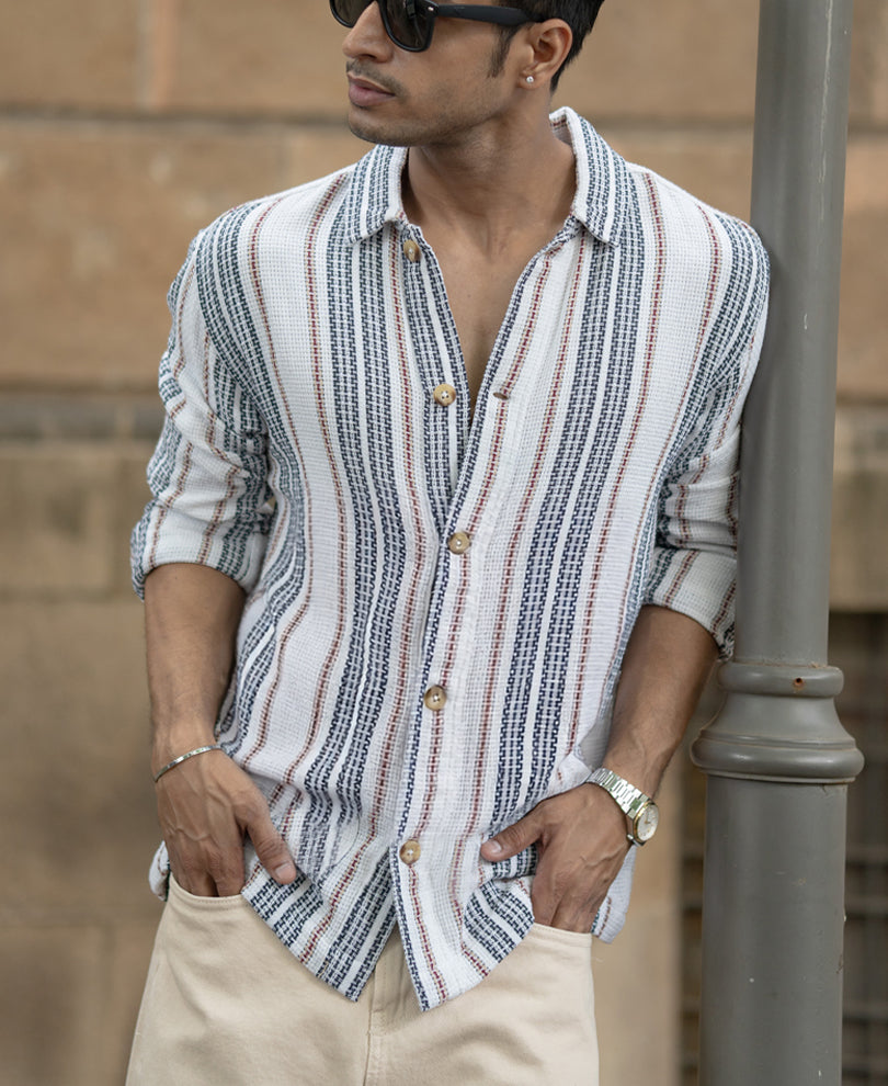 White Structured Stripe Shacket.