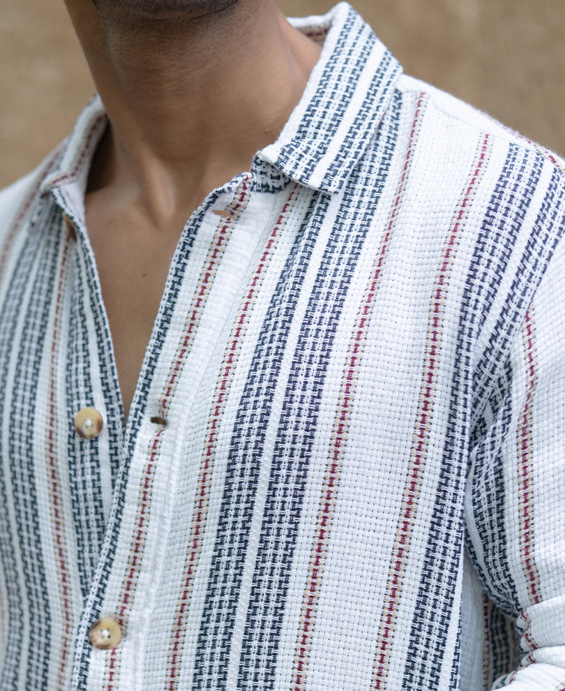 White Structured Stripe Shacket.