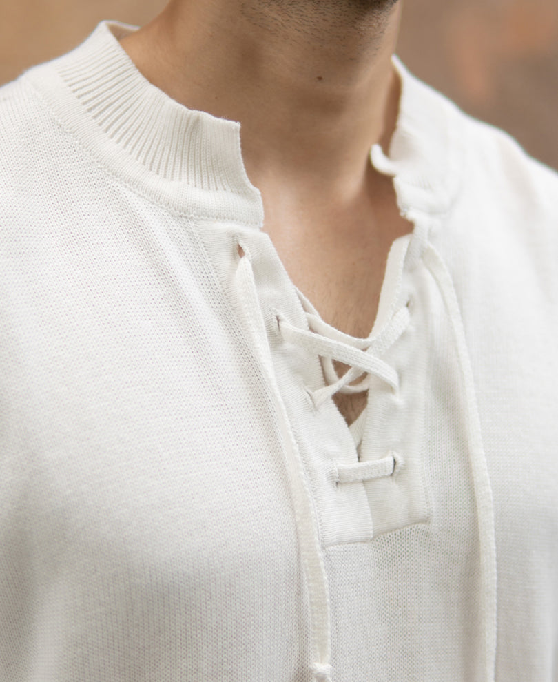 Off-White Knitted Henley T-Shirt.