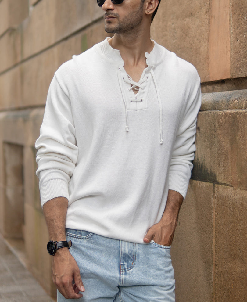 Off-White Knitted Henley T-Shirt.