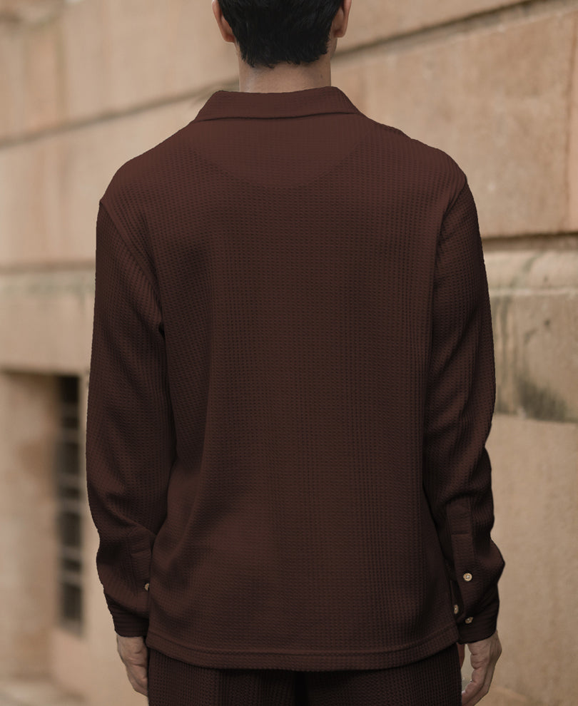 Coffee Structured Knit Cord Set.