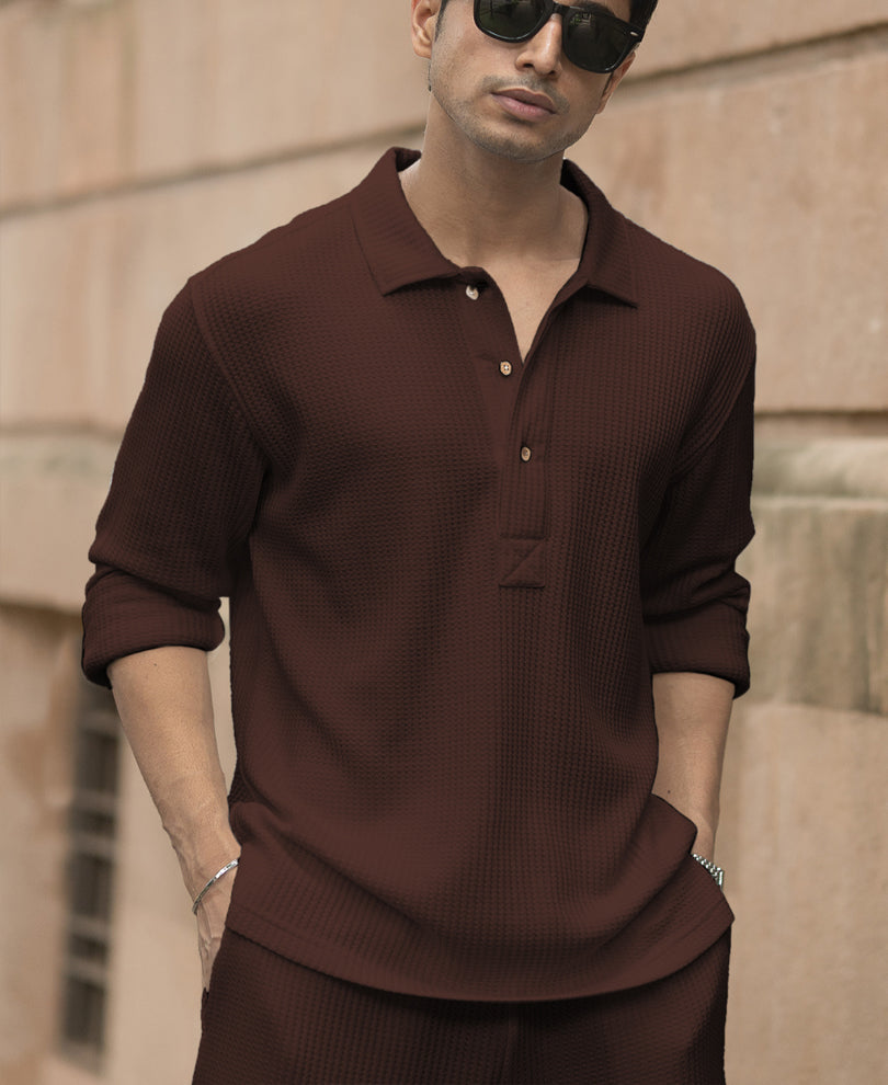 Coffee Structured Knit Cord Set.