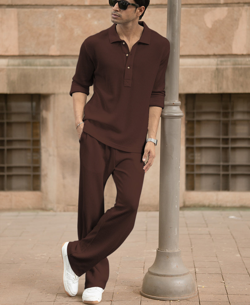 Coffee Structured Knit Cord Set.