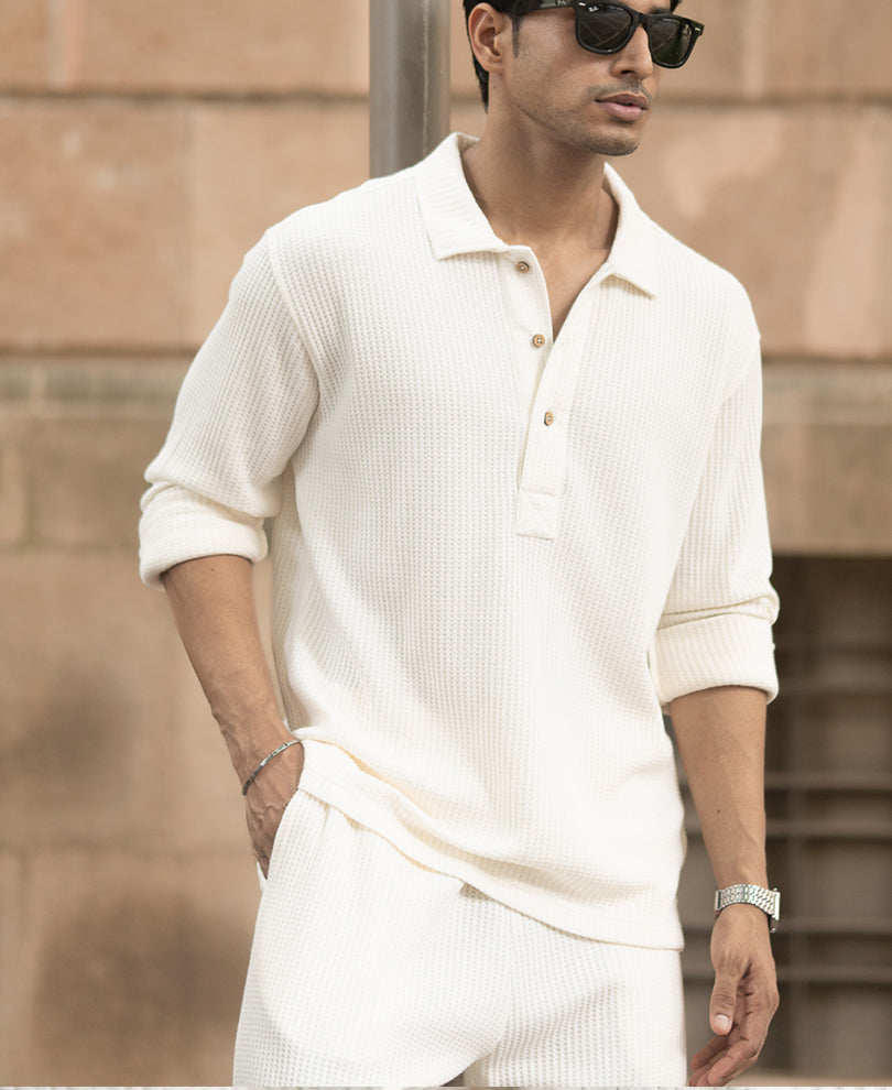 Cream Structured Knit Cord Set.