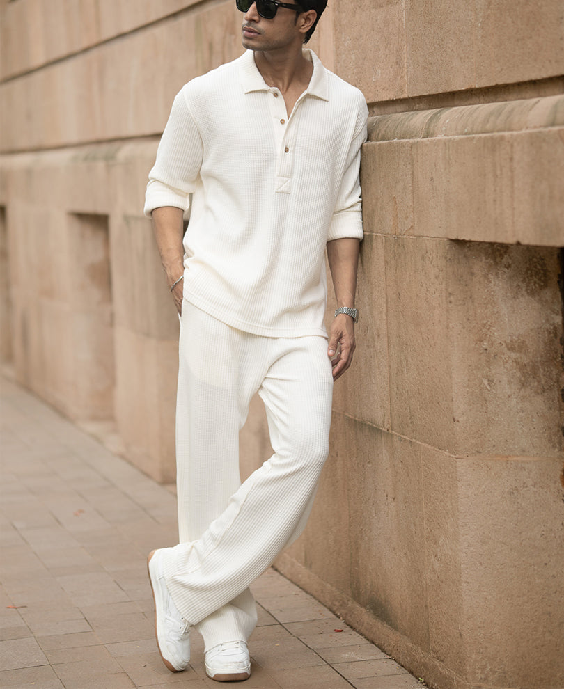 Cream Structured Knit Cord Set.