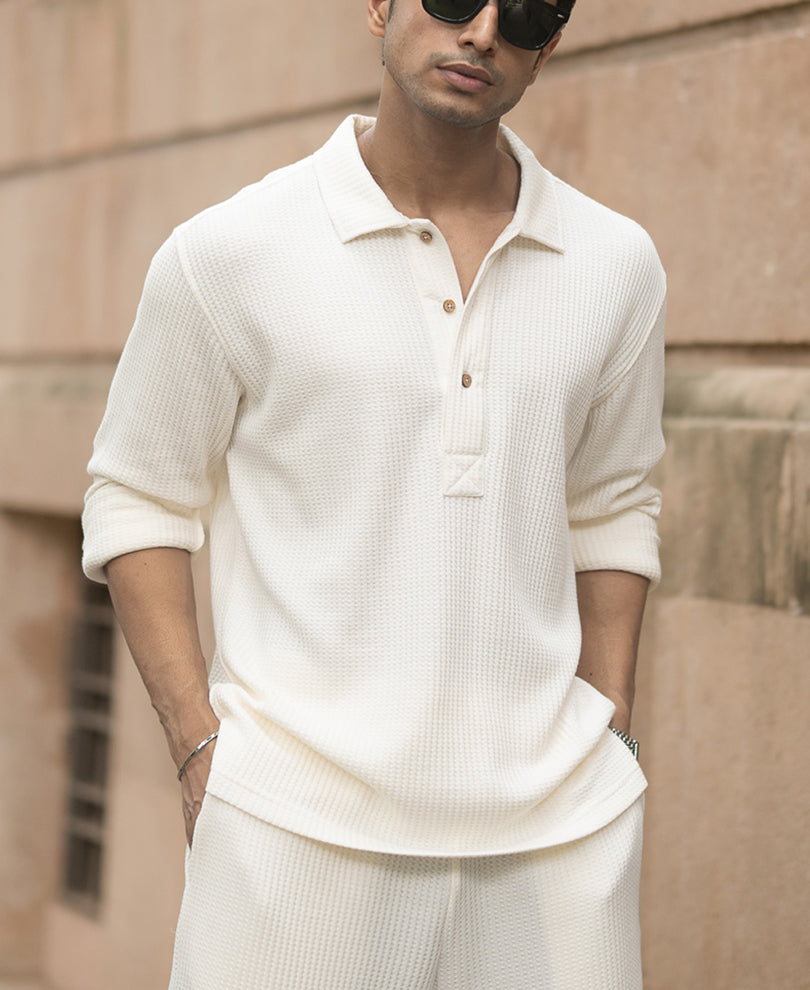 Cream Structured Knit Cord Set.