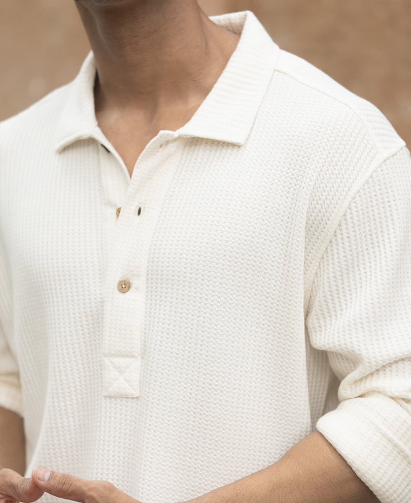 Cream Structured Knit Cord Set.