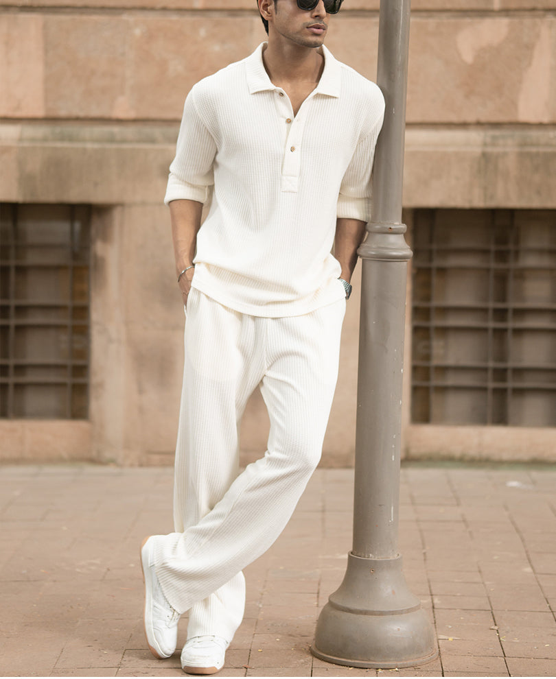 Cream Structured Knit Cord Set.