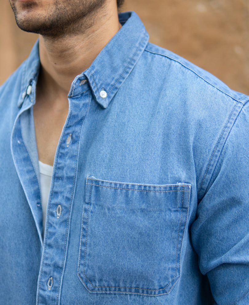 Blue Washed Denim Shirt.