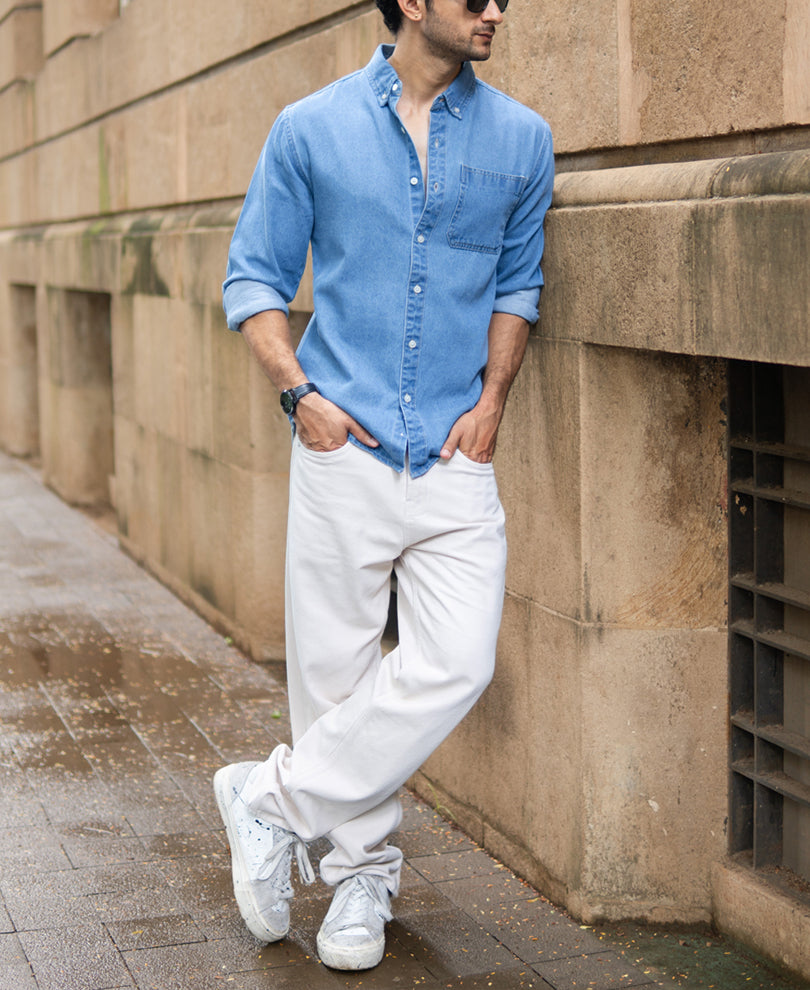 Blue Washed Denim Shirt.