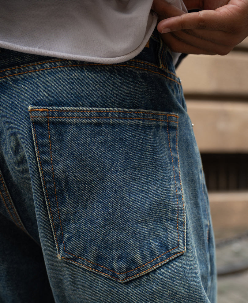Dark Blue Distressed Baggy Jeans.