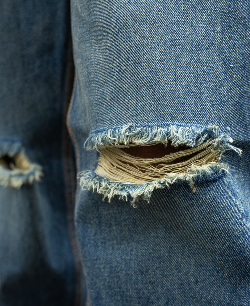 Dark Blue Distressed Baggy Jeans.