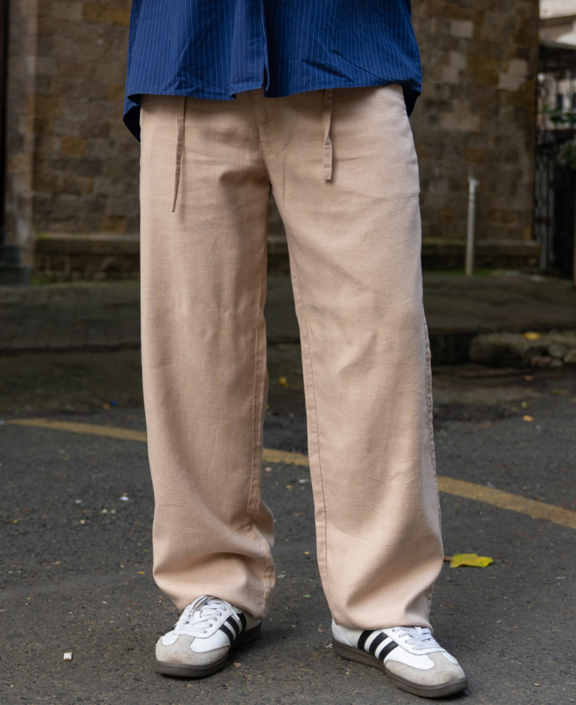 Beige Structured Cotton Trouser.