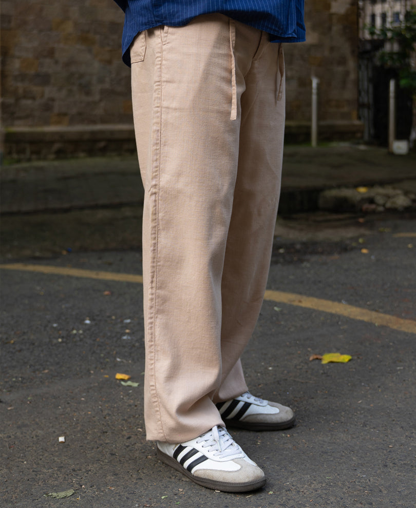Beige Structured Cotton Trouser.