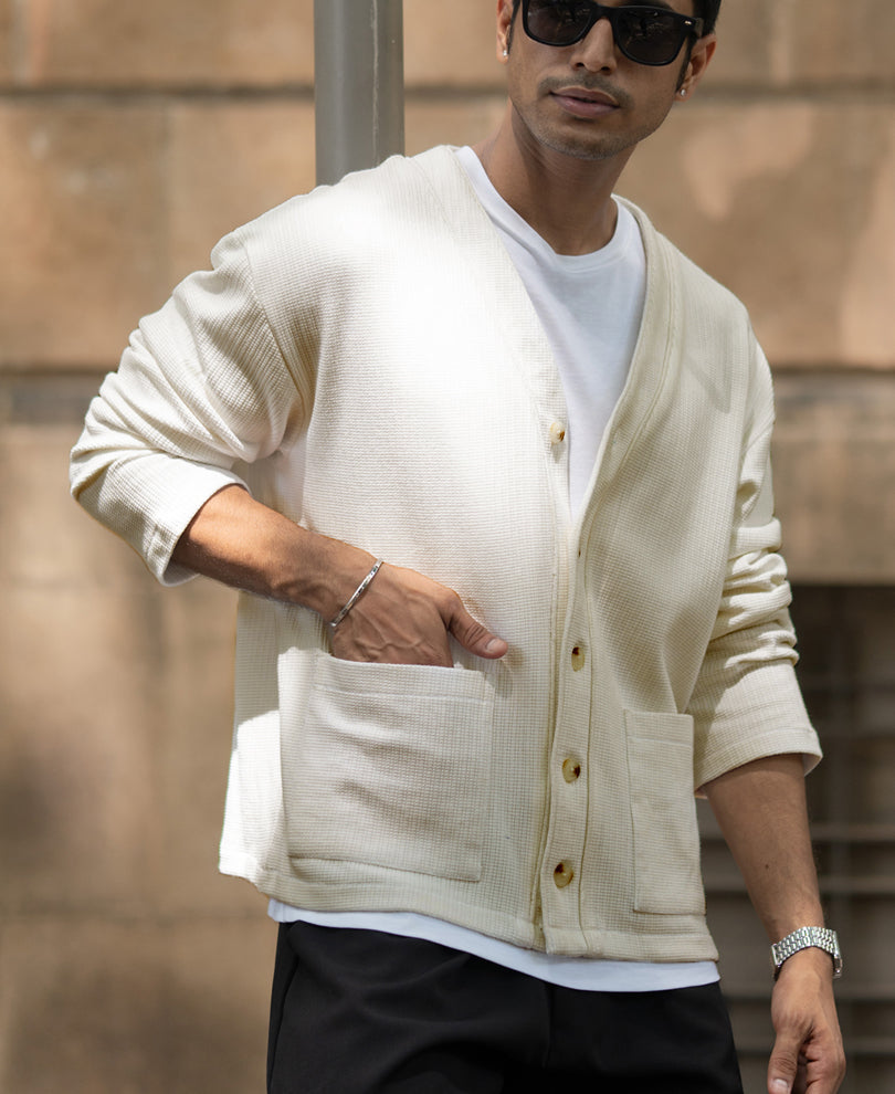 Off White Structured Knit Cardigan.