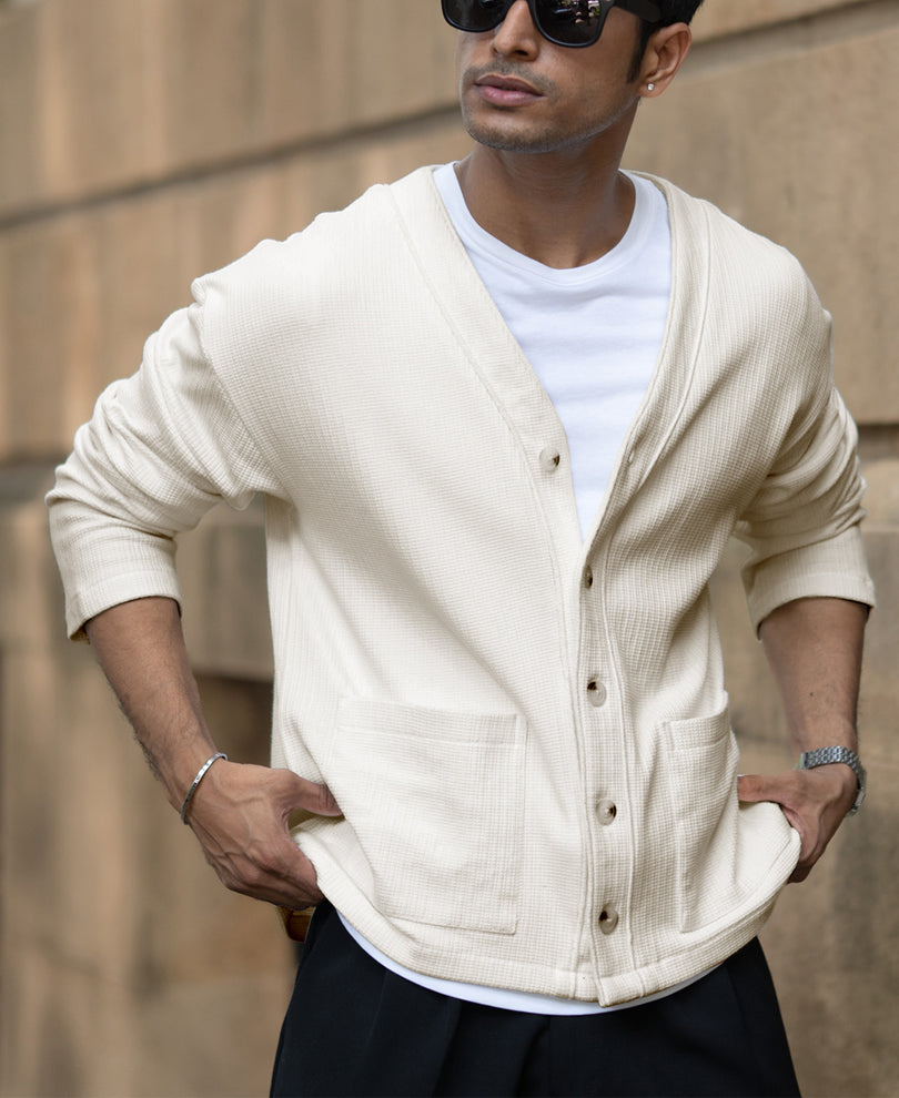 Off White Structured Knit Cardigan.