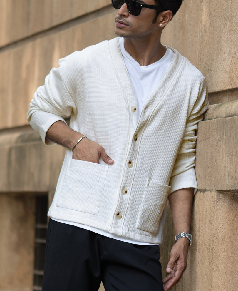 Off White Structured Knit Cardigan.