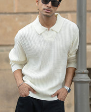 Off White Knit Polo Neck T-Shirt.