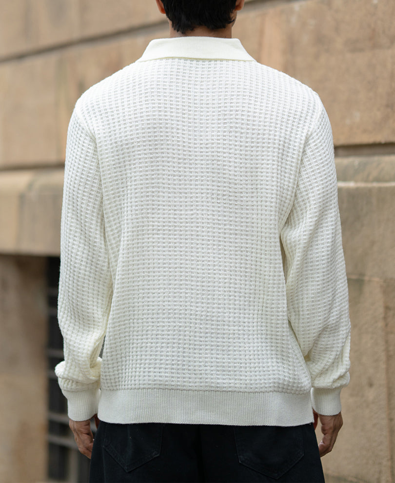 Off White Knit Polo Neck T-Shirt.