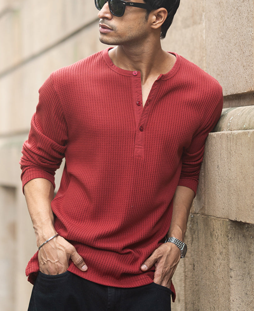 Brick Knit Henley T-Shirt.